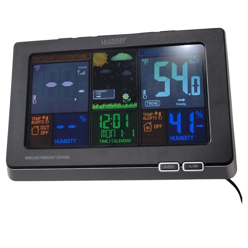 Weather Station La‎ Crosse Full Color Display Atomic Clock Indoor Outdoor Sensor